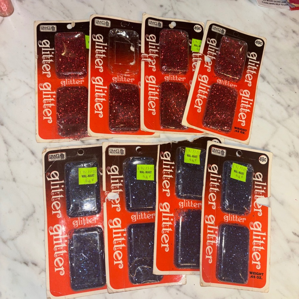 Vintage NWT Craft House Glitter Lot 8 Packs Red Blue Retro Craft Supplies
